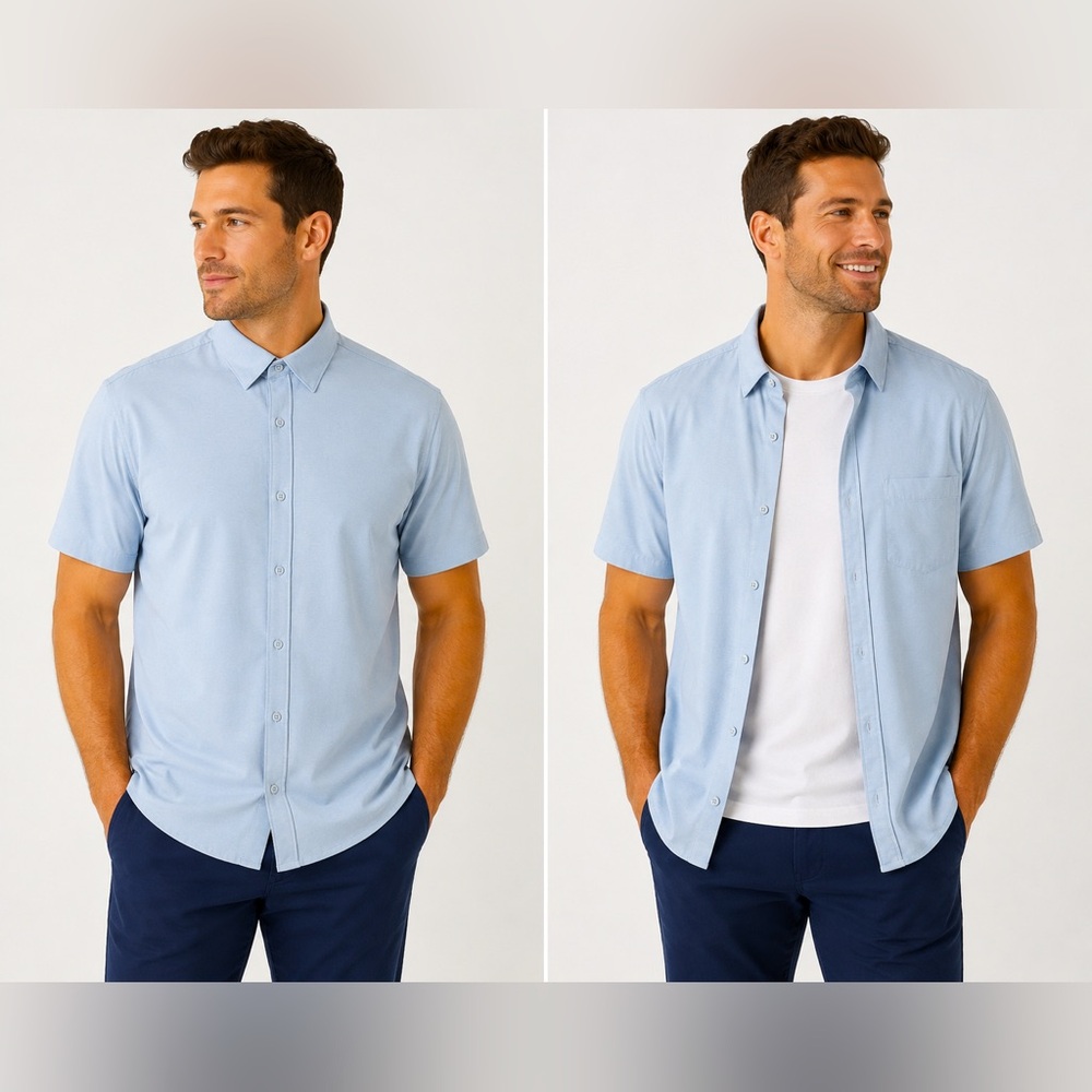 VRST Men’s XL Light Blue Performance Button Front Golf Shirt Stretch Casual